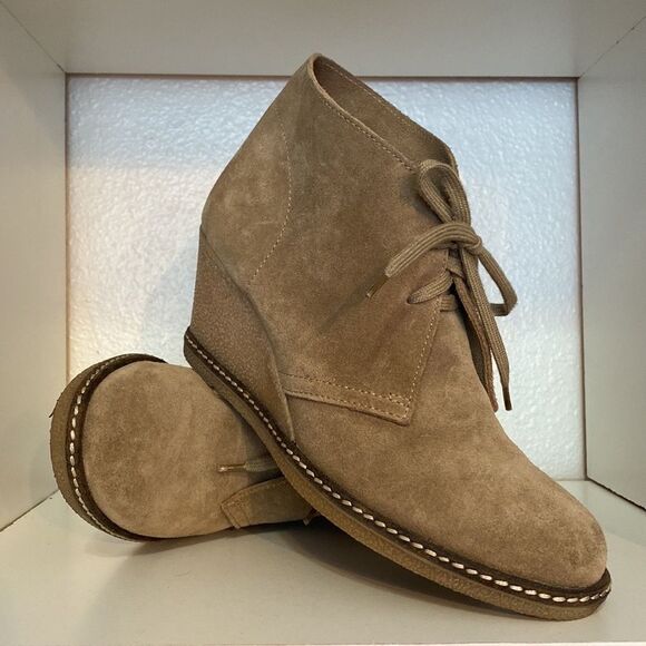 J.Crew Suede Desert Wedge Booties Taupe Tan Ankle Minimalist Classic Neutral - Picture 5 of 9